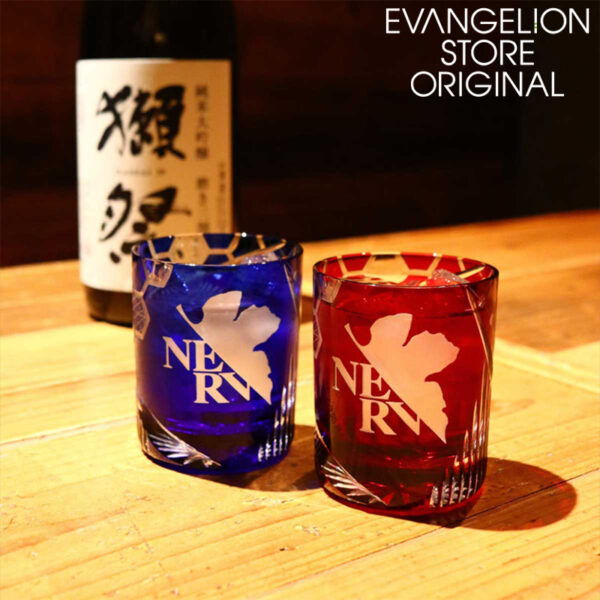日版 EVANGELION STORE 網店限定 江戶切子NERV玻璃杯 紅色/藍色